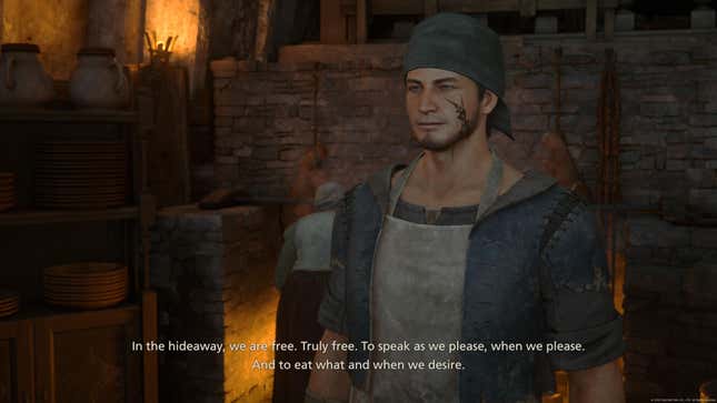 A supporting character in FFXVI, marked as a Bearer by a brand on his face, says 