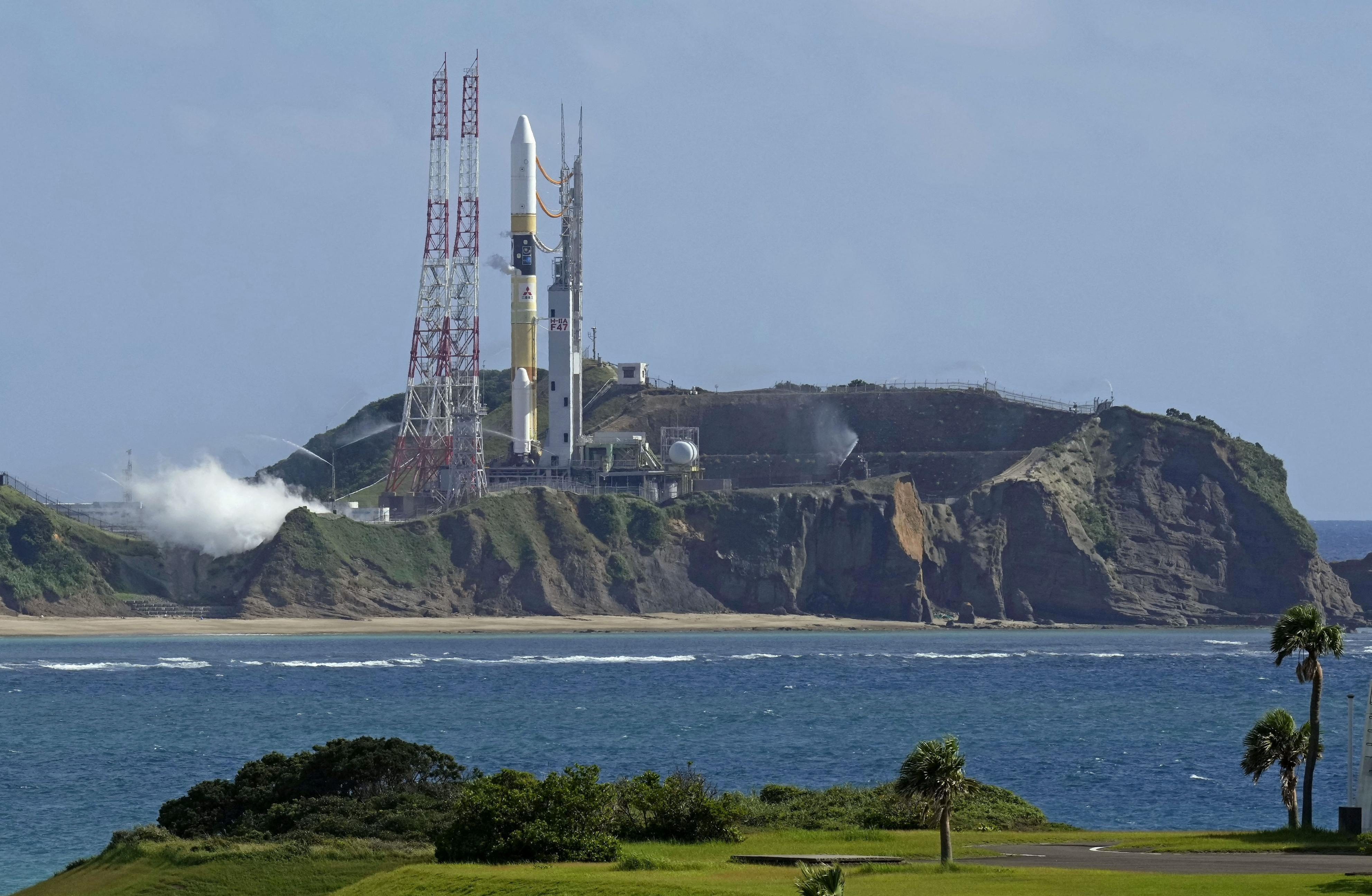 H-IIA no. 47 is on the launch pad at Tanegashima Space Center on the southwestern island of Tanegashima